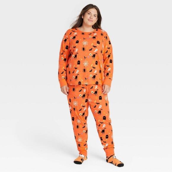 Hyde and Eek 2pc Halloween Pajama Set Plus Size 2X Ghosts Bats Cats Candy Scary - Picture 1 of 4
